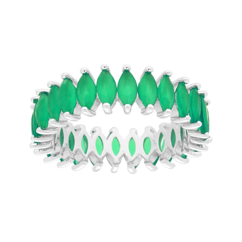 ANELLO ETERNITY VERETTA A GIRO CON CUBIC ZIRCONIA MARQUISE VERDE SMERALDO OPACO IN ARGENTO 925 GALVANICA RODIO