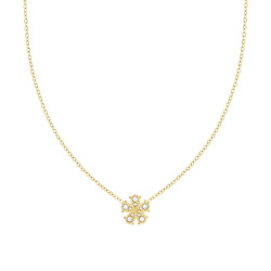COLLANA CATENA FORZATINA DIAMANTATA CON FIORE E CRYSTAL BIANCHI IN ACCIAIO COLORE ORO