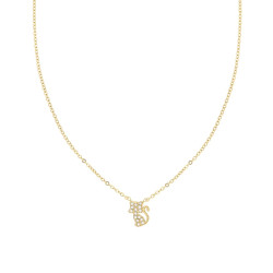 COLLANA CATENA FORZATINA DIAMANTATA CON GATTO E CRYSTAL BIANCHI IN ACCIAIO COLORE ORO