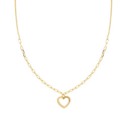 COLLANA CATENA FORZATINA ALLUNGATA E ROLO DIAMANTATA CON CUORE PENDENTE IN ARGENTO 925 GALVANICA ORO