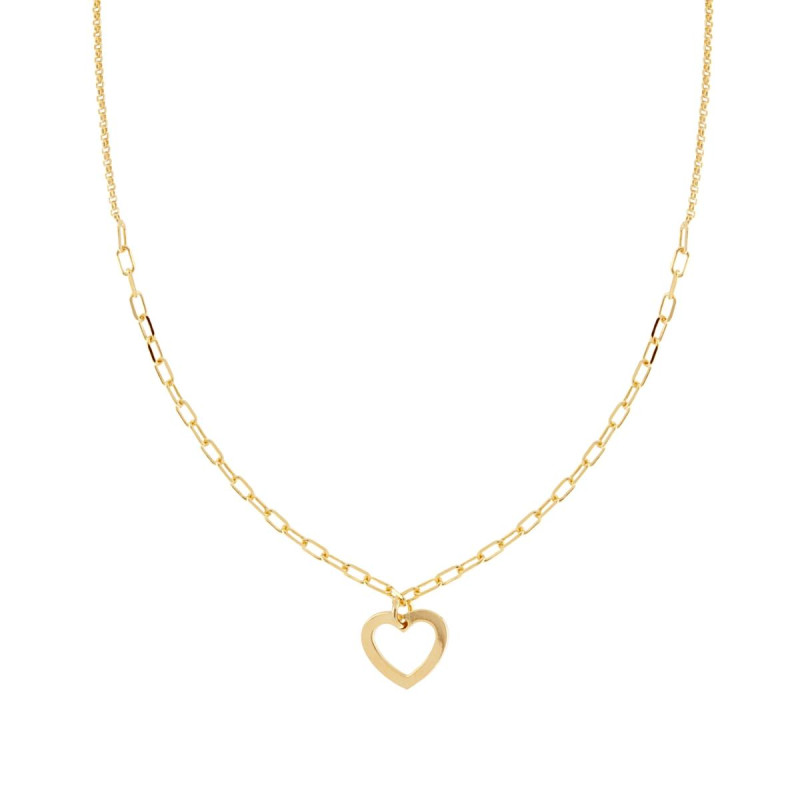 COLLANA CATENA FORZATINA ALLUNGATA E ROLO DIAMANTATA CON CUORE PENDENTE IN ARGENTO 925 GALVANICA ORO