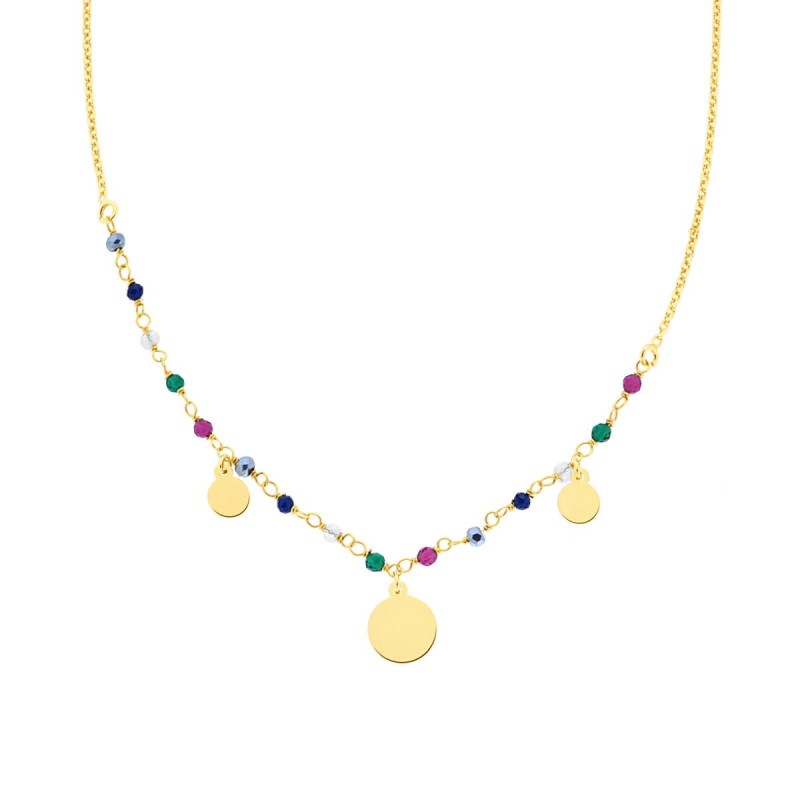 COLLANA CATENA FORZATINA DIAMANTATA CRYSTAL MULTICOLOR E TONDI PLAIN PENDENTI IN ARGENTO 925 GALVANICA ORO