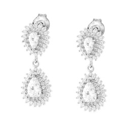 ORECCHINI PENDENTI A GOCCIA BIANCA CON CUBIC ZIRCONIA BIANCHI IN ARGENTO 925 GALVANICA RODIO