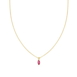 COLLANA CATENA FORZATINA DIAMANTATA CON MARQUISE ROSSO RUBINO CUBIC ZIRCONIA PENDENTE IN ARGENTO 925 GALVANICA ORO