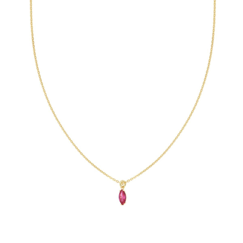 COLLANA CATENA FORZATINA DIAMANTATA CON MARQUISE ROSSO RUBINO CUBIC ZIRCONIA PENDENTE IN ARGENTO 925 GALVANICA ORO