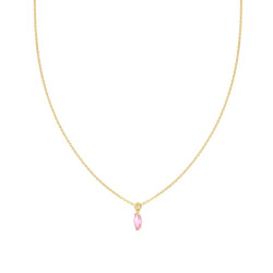 COLLANA CATENA FORZATINA DIAMANTATA CON MARQUISE ROSA CUBIC ZIRCONIA PENDENTE IN ARGENTO 925 GALVANICA ORO