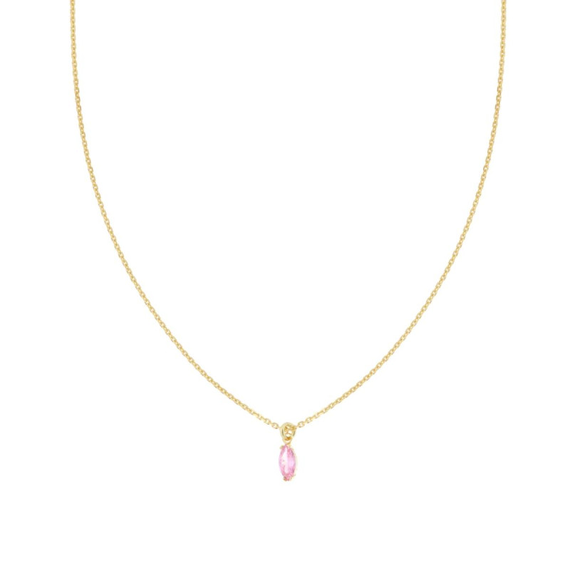 COLLANA CATENA FORZATINA DIAMANTATA CON MARQUISE ROSA CUBIC ZIRCONIA PENDENTE IN ARGENTO 925 GALVANICA ORO