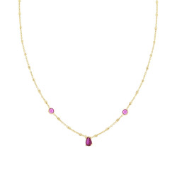 COLLANA CATENA FORZATINA E CUBETTI DIAMANTATI CON CUBIC ZIRCONIA TONDI E GOCCIA ROSSO RUBINO IN ARGENTO 925 GALVANICA ORO
