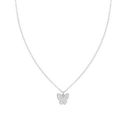 COLLANA CATENA FORZATINA CON FARFALLA E CRYSTAL BIANCHI IN ACCIAIO