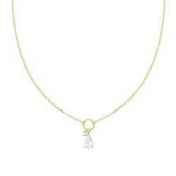 COLLANA CATENA FORZATINA DIAMANTATA CON GOCCIA E PUNTO LUCE IN CUBIC ZIRCONIA BIANCHI IN ARGENTO 925 GALVANICA ORO
