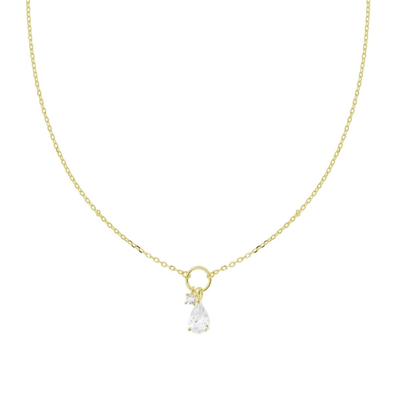 COLLANA CATENA FORZATINA DIAMANTATA CON GOCCIA E PUNTO LUCE IN CUBIC ZIRCONIA BIANCHI IN ARGENTO 925 GALVANICA ORO