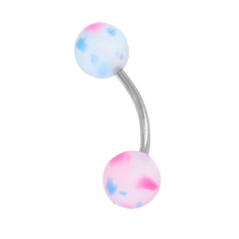 BODY PIERCING BANANA MM 24 CON PALLINA MM 6 PVC COLORE ROSA E AZZURRO IN ACCIAIO CHIRURGICO