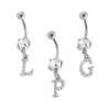 BODY PIERCING BANANA CON PUNTO LUCE E LETTERA PENDENTE CUBIC ZIRCONIA BIANCHI N ACCIAIO CHIRURGICO