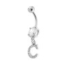 BODY PIERCING BANANA CON PUNTO LUCE E LETTERA PENDENTE CUBIC ZIRCONIA BIANCHI N ACCIAIO CHIRURGICO