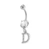 BODY PIERCING BANANA CON PUNTO LUCE E LETTERA PENDENTE CUBIC ZIRCONIA BIANCHI N ACCIAIO CHIRURGICO
