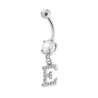 BODY PIERCING BANANA CON PUNTO LUCE E LETTERA PENDENTE CUBIC ZIRCONIA BIANCHI N ACCIAIO CHIRURGICO