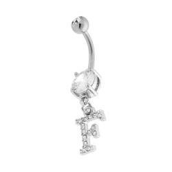 BODY PIERCING BANANA CON PUNTO LUCE E LETTERA PENDENTE CUBIC ZIRCONIA BIANCHI N ACCIAIO CHIRURGICO