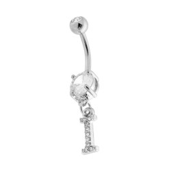 BODY PIERCING BANANA CON PUNTO LUCE E LETTERA PENDENTE CUBIC ZIRCONIA BIANCHI N ACCIAIO CHIRURGICO
