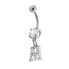 BODY PIERCING BANANA CON PUNTO LUCE E LETTERA PENDENTE CUBIC ZIRCONIA BIANCHI N ACCIAIO CHIRURGICO