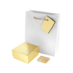 ASTUCCIO MULTIUSO PER GIOIELLI CM 7 X 7 H3,8 COLORE ORO GLITTER CON NASTRO E FIOCCO ORO CON SHOPPER INCLUSA