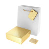 ASTUCCIO MULTIUSO PER GIOIELLI CM 9,7X 9,7 H3,8 COLORE GLITTER ORO CON NASTRO E FIOCCO ORO CON SHOPPER INCLUSA