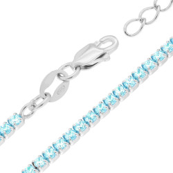 COLLANA TENNIS GRIFFE CM 34+8 CON ZIRCONI MM 2.5 ACQUAMARINA IN ARGENTO 925 GALVANICA RODIO