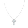 COLLANA CATENA FORZATINA DIAMANTATA CROCE CON CUBIC ZIRCONIA TRAPEZIO ACQUAMARINA E CUBIC ZIRCONIA BIANCHI IN ARGENTO 925 GALVAN