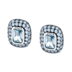 ORECCHINI BOTTONE RETTANGOLARE CON CUBIC ZIRCONIA ACQUAMARINA IN ARGENTO 925 GALVANICA RODIO