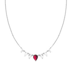 COLLANA CATENA FORZATINA DIAMANTATA CON GOCCE CUBIC ZIRCONIA ROSSO RUBINO E BIANCHI IN ARGENTO 925 GALVANICA RODIO