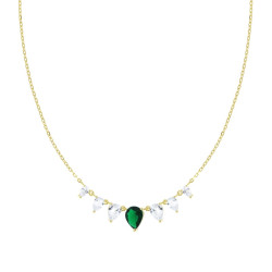 COLLANA CATENA FORZATINA DIAMANTATA CON GOCCE CUBIC ZIRCONIA VERDE SMERALDO E BIANCHI IN ARGENTO 925 GALVANICA ORO