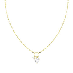 COLLANA CATENA FORZATINA DIAMANTATA CON CUORE PUNTO LUCE CUBIC ZIRCONIA BIANCHI PENDENTI IN ARGENTO 925 GALVANICA ORO