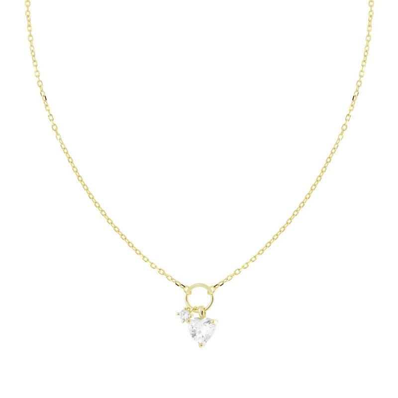 COLLANA CATENA FORZATINA DIAMANTATA CON CUORE PUNTO LUCE CUBIC ZIRCONIA BIANCHI PENDENTI IN ARGENTO 925 GALVANICA ORO