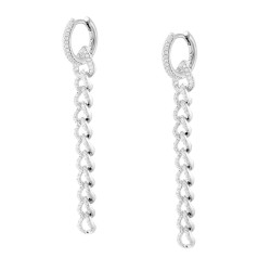 ORECCHINI CERCHIO A SCATTINO CON CATENA GRUMETTA E CUBIC ZIRCONIA BIANCHI IN ARGENTO 925 GALVANICA RODIO