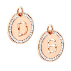 CIONDOLO TONDO MM 30 CON LETTERA INIZIALE NOME TRAFORATA E CRYSTAL BIANCHI IN ACCIAIO COLORE ROSA