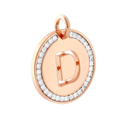 CIONDOLO TONDO MM 30 CON LETTERA INIZIALE NOME TRAFORATA E CRYSTAL BIANCHI IN ACCIAIO COLORE ROSA