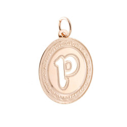 CIONDOLO TONDO MM 28 DIAMANTATO CON LETTERA INIZIALE NOME TRAFORATA IN ACCIAIO COLORE ROSA