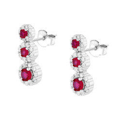 ORECCHINI TRILOGY DEGRADE FIORI ROSSO RUBINO CONTORNATI DA CUBIC ZIRCONIA BIANCHI IN ARGENTO 925 GALVANICA RODIO