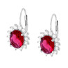 ORECCHINI MONACHELLA CON OVALE ROSSO RUBINO CONTORNATO DA CUBIC ZIRCONIA BIANCHI IN ARGENTO 925 GALVANICA RODIO
