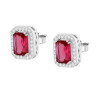 ORECCHINI RETTANGOLARI CUBIC ZIRCONIA ROSSO RUBINO CONTORNATO DA CUBIC ZIRCONIA BIANCHI IN ARGENTO 925 GALVANICA RODIO