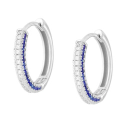 ORECCHINI CERCHIO SCATTINO CON CUBIC ZIRCONIA BLU ZAFFIRO E BIANCO IN ARGENTO 925 GALVANICA RODIO