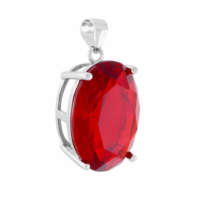 CIONDOLO OVALE ROSSO RUBINO CUBIC ZIRCONIA IN ARGENTO 925 GALVANICA RODIO