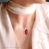 CIONDOLO OVALE ROSSO RUBINO CUBIC ZIRCONIA IN ARGENTO 925 GALVANICA RODIO