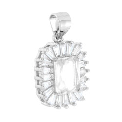 CIONDOLO RETTANGOLARE CUBIC ZIRCONIA BIANCO CONTORNATO DA CUBIC ZIRCONIA TRAPEZIO BIANCHI IN ARGENTO 925 GALVANICA RODIO