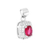 CIONDOLO RETTANGOLARE CUBIC ZIRCONIA OVALE ROSSO RUBINO CONTORNATO DA CUBIC ZIRCONIA BIANCHI IN ARGENTO 925 GALVANICA RODIO