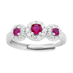 ANELLO TRILOGY FIORE ROSSO RUBINO CONTORNATO DA CUBIC ZIRCONIA BIANCHI IN ARGENTO 925 GALVANICA RODIO