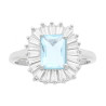 ANELLO SOLITARIO RETTANGOLARE CUBIC ZIRCONIA ACQUAMARINA CONTORNATO DA CUBIC ZIRCONIA TRAPEZIO BIANCHI IN ARGENTO 925 GALVANICA 