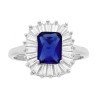 ANELLO SOLITARIO RETTANGOLARE CUBIC ZIRCONIA BLU ZAFFIRO CONTORNATO DA CUBIC ZIRCONIA TRAPEZIO BIANCHI IN ARGENTO 925 GALVANICA 