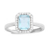 ANELLO SOLITARIO RETTANGOLARE CUBIC ZIRCONIA ACQUAMARINA CONTORNATO DA CUBIC ZIRCONIA BIANCHI IN ARGENTO 925 GALVANICA RODIO