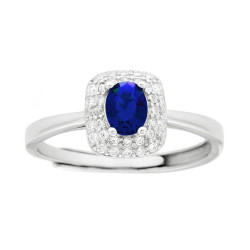 ANELLO SOLITARIO RETTANGOLARE CUBIC ZIRCONIA OVALE BLU ZAFFIRO CONTORNATO DA CUBIC ZIRCONIA BIANCHI IN ARGENTO 925 GALVANICA ROD