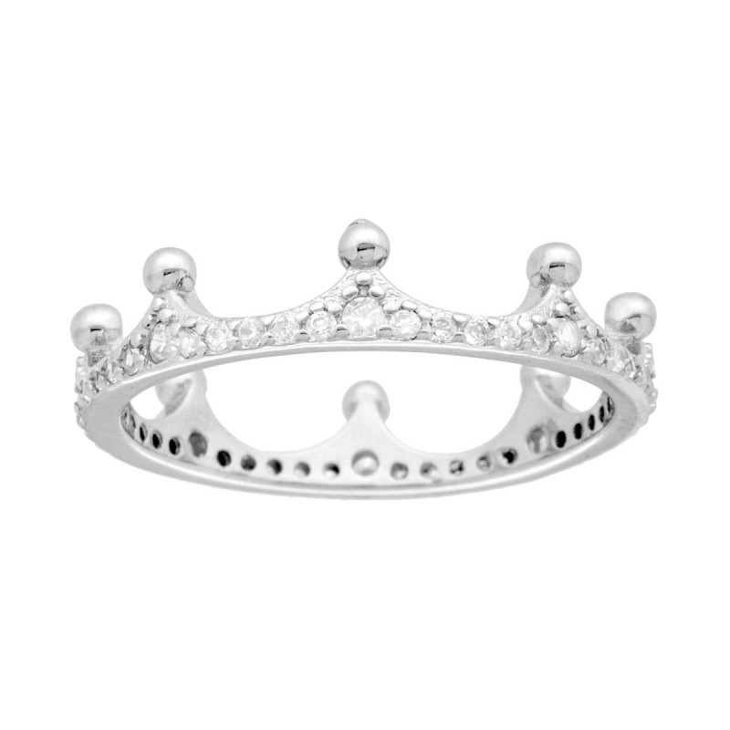 ANELLO CORONA CON CUBIC ZIRCONIA BIANCHI IN ARGENTO 925 GALVANICA RODIO